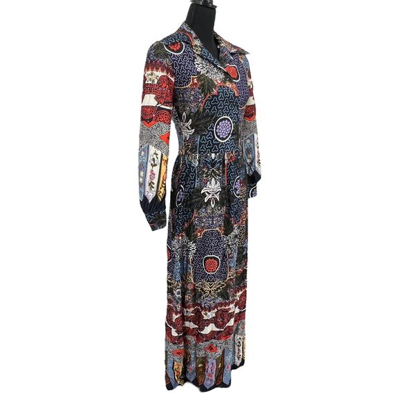 Vintage 70s Georgia Griffin Polyester Multi Print Maxi Hostess Dress Sm/ Med - Picture 4 of 7